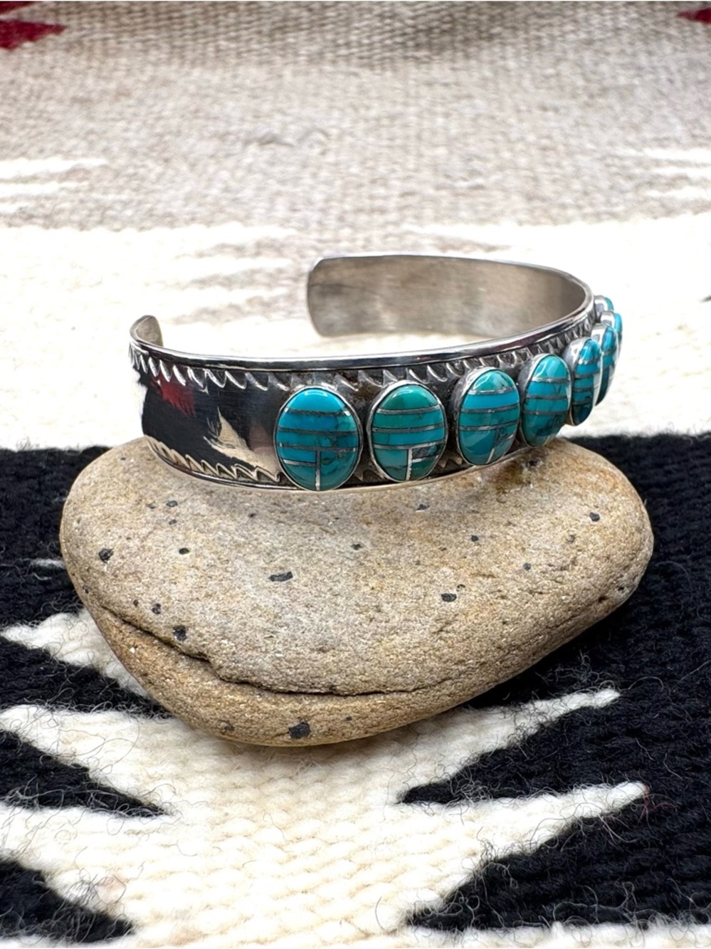 Jay King Southwest Sterling Silver Turquoise Inlay Earrings Cuff Bracelet Set - Picture 2 of 8